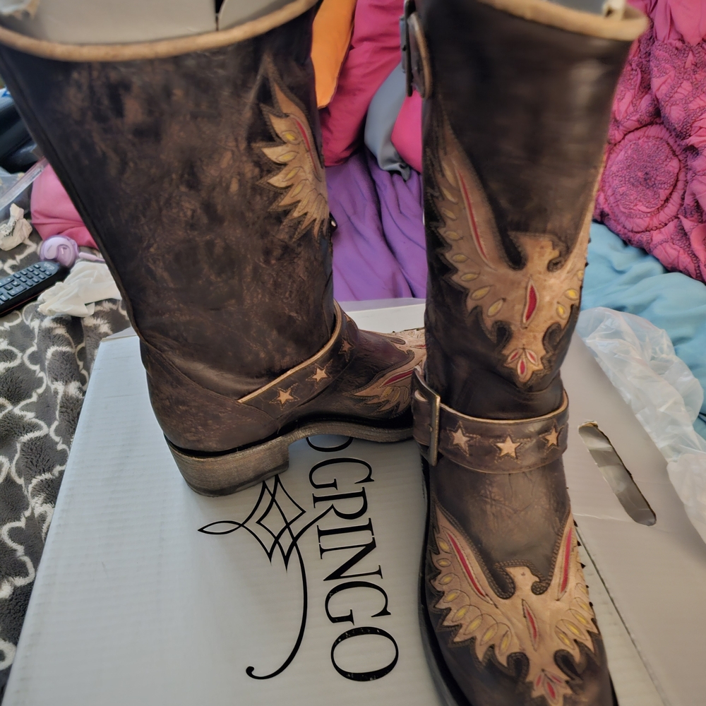 Old Gringo Distressed Brown Leather Biker Boots - Picture 3 of 7